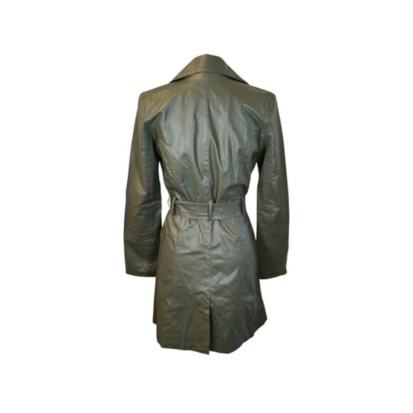 Last Kiss Double Button Rain Coat Size Small Green Belt Classic Preppy - Picture 2 of 9